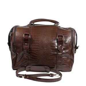 Vintage Bath and Body Works Large Faux Alligator Brown Travel Bag with Straps